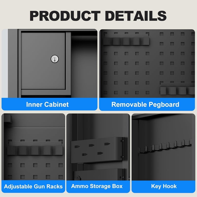 Large Biometric Gun Safe 10-12 Guns Lockable Cabinet with Accessories