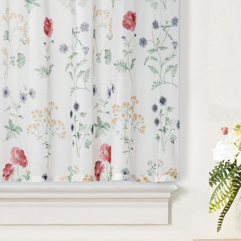 Indoor Floral Tier Set - Semi Sheer Curtains for Kitchen & Bathroom, 2 Pieces