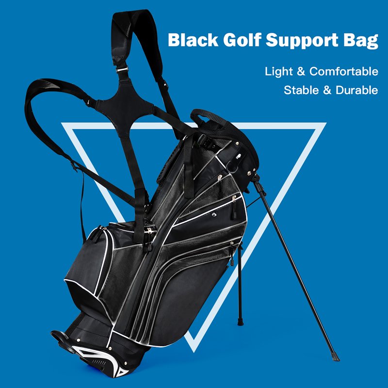 Costway Golf Stand Bag with 6-Way Divider - Black, 8 Pockets, Lightweight Carry