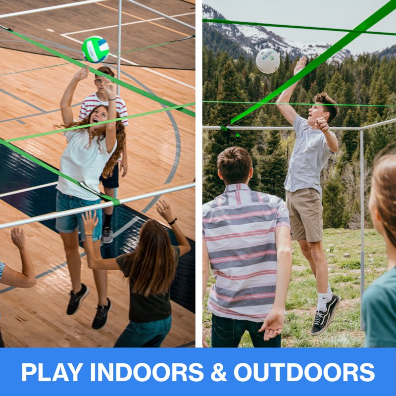 Portable 9 Square Volleyball Game Set - Indoor & Outdoor Metal Frame