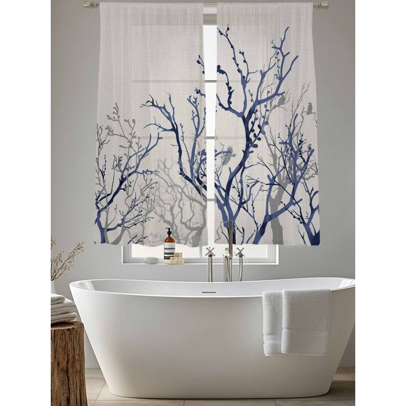 Sheer Curtains 63 Inch Length Botanical Bird Farmhouse Window Treatment Set – Multiple Sizes
