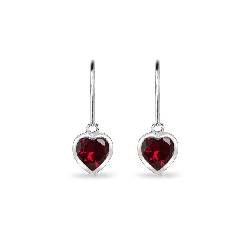 Sterling Silver Heart Bezel-Set Dangle Earrings with Birthstone Options