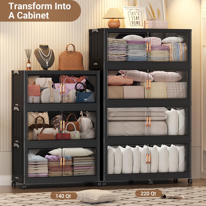 Large Stackable Storage Bins with Lid - Collapsible Plastic Containers for Home & Office