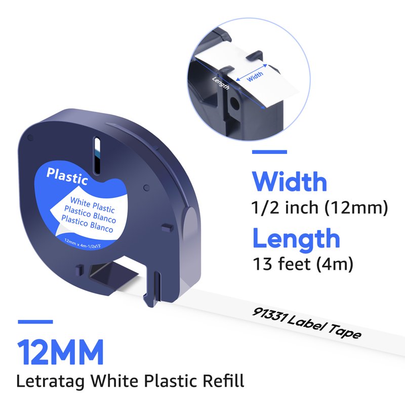 Compatible Label Maker Tape Refill 5 Pack for Dymo LetraTag - Black on White