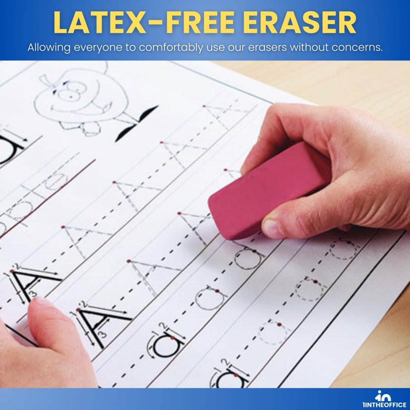 Large Pink Bevel Erasers for Pencils - Latex-Free, 6 Pack