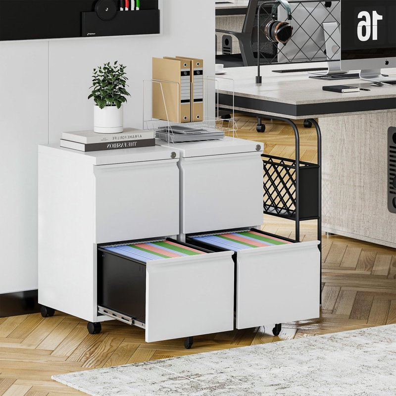 Lockable Mobile File Cabinet with 2 Drawers - Metal Under-Desk Storage for Home Office