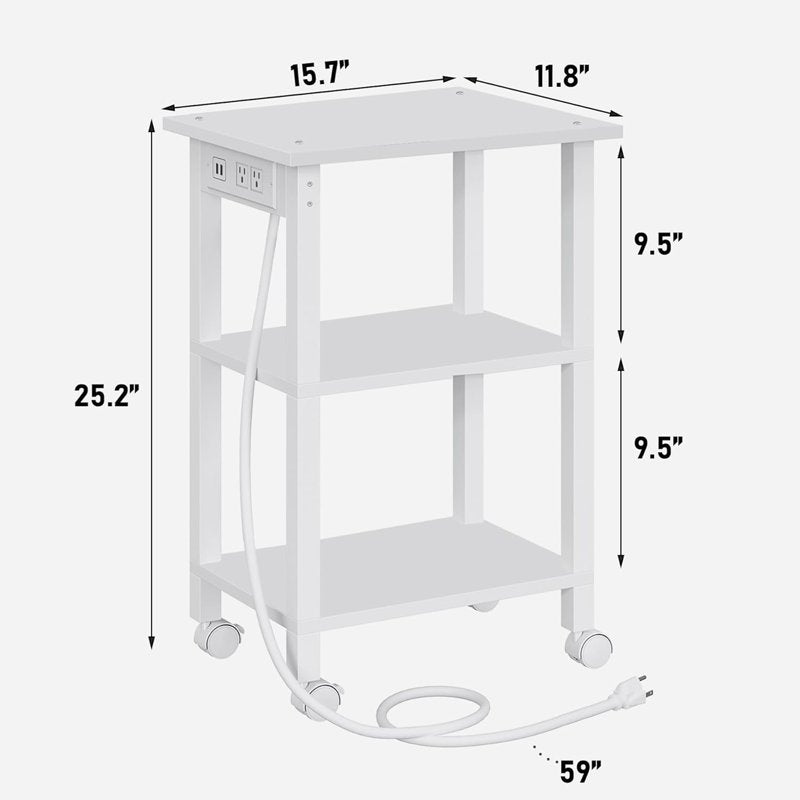 3 Tier Printer Stand with Wheels & Power Outlets - Mobile Office Storage
