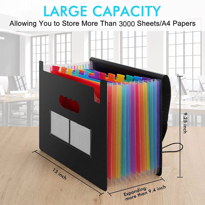 12-Pocket Expanding File Folder Organizer - Black Document Storage