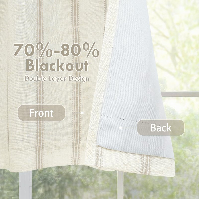 Farmhouse Linen-Lined Blackout Window Valance with Rod Pocket - Vertical Stripes, Multiple Sizes