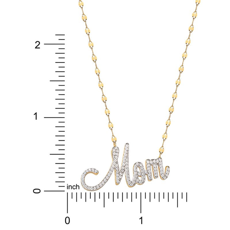 Gold and Rhodium Plated Sterling Silver Mom Necklace with CZ Stones - 18 Inch Chain