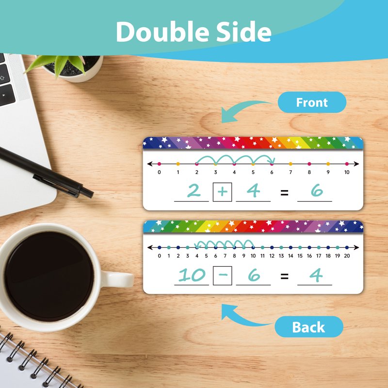 Kids Math Number Line Dry Erase Boards Set - Double Sided Writable & Erasable, 11.8 x 4 Inches