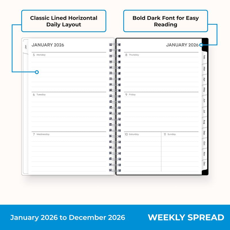 2026 Weekly Monthly Planner Calendar 5 x 8 Inch with Clear Pocket Cover