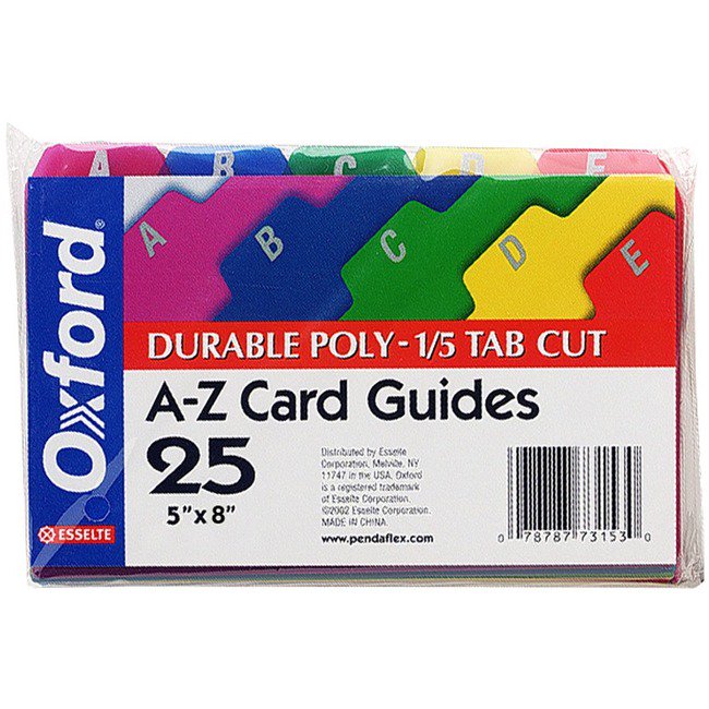 Durable Poly Card Guides Set of 25 - Color-Coded Filing Accessories