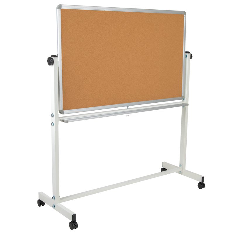 Reversible Mobile Cork Bulletin & Whiteboard with Pen Tray - Classroom & Office