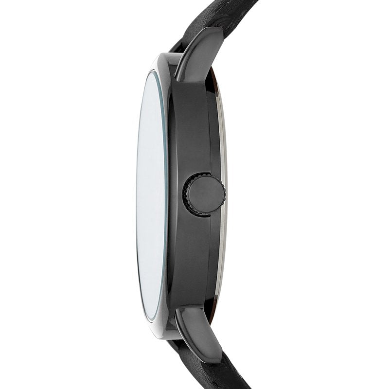 Men's Gunmetal Tone Watch with Black Dial and Vegan Leather Band