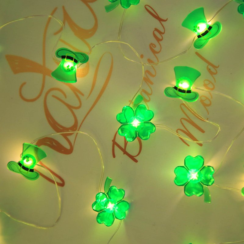 St Patrick's Day Green Shamrock String Lights Battery Operated 2M 20LED Decorations
