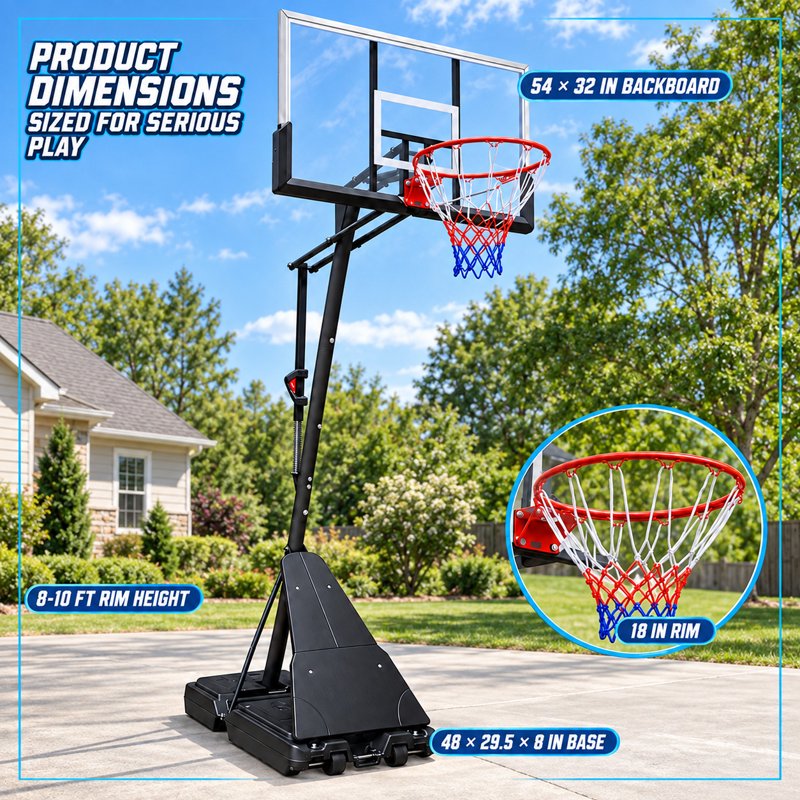Portable Basketball Hoop System with 54 Inch Polycarbonate Backboard
