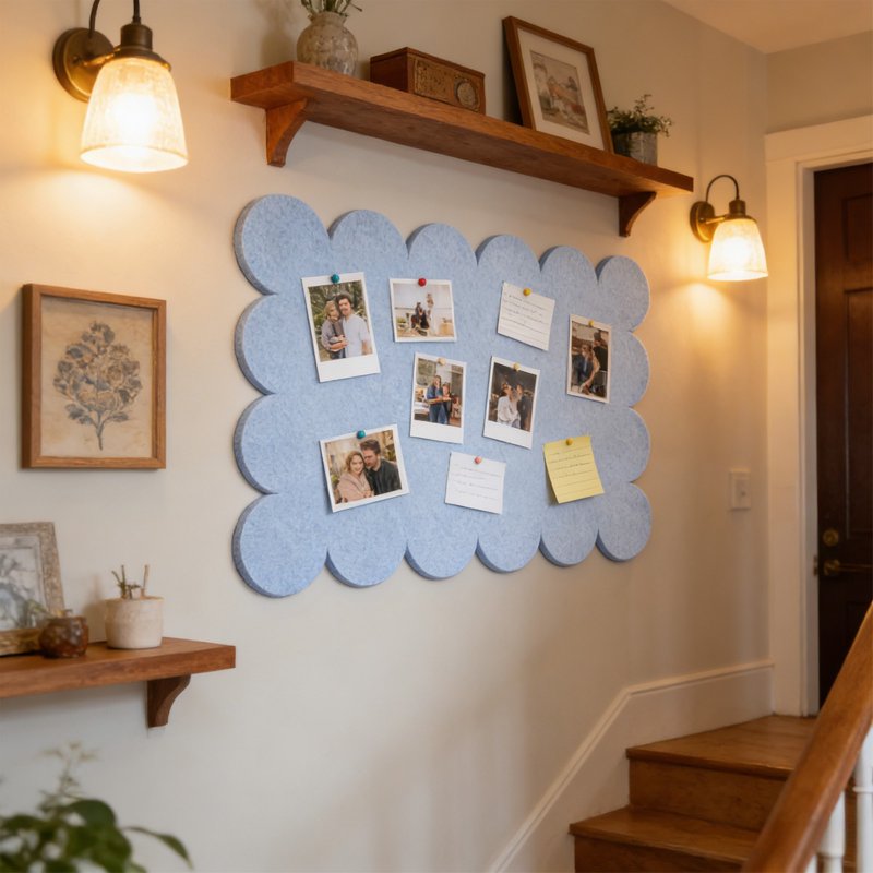 Foldable Felt Bulletin Board 24x16 Inches with Scalloped Edge for Wall Office Dorm