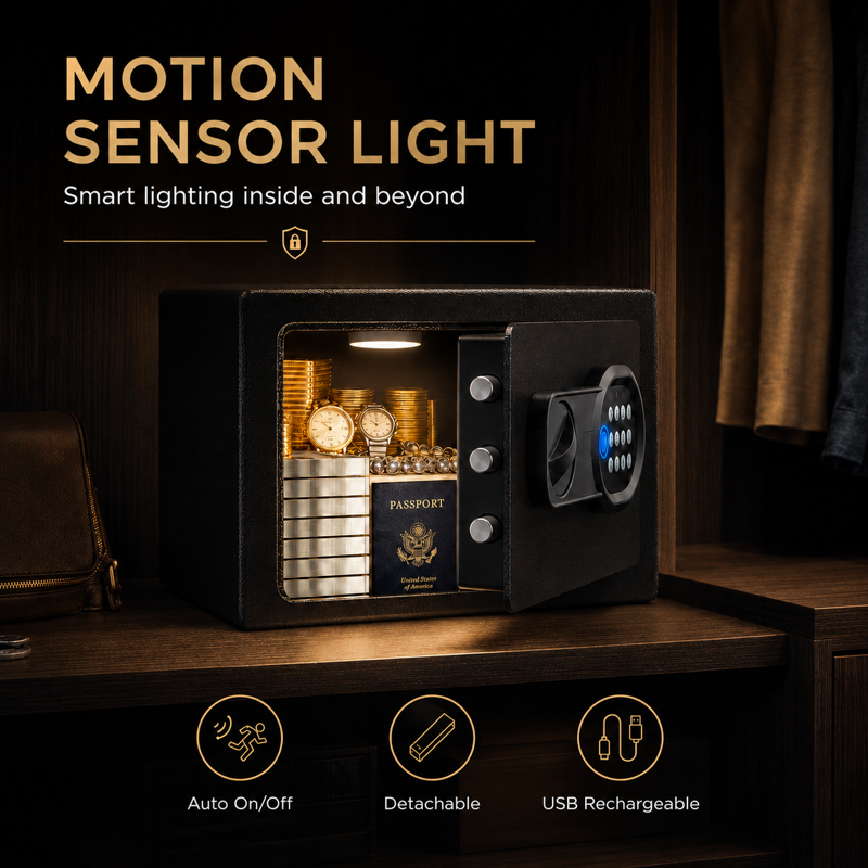 Biometric Security Safe Box 0.44 Cu Ft with Electronic Keypad Wall Mount & LED Light