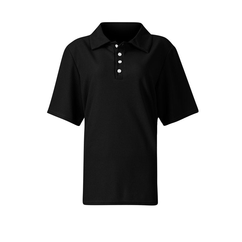 Women's Short Sleeve Waffle Knit Polo Shirt - Business Casual Tops