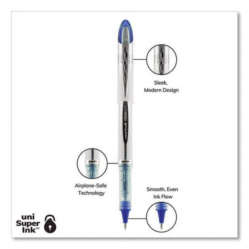 Uniball Vision Elite Rollerball Pen Bundle - Blue Ink, 0.8mm, White/Blue Barrel