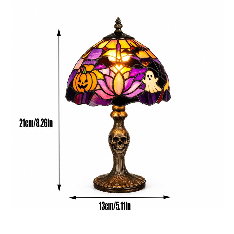 Halloween Stained Glass Pumpkin Lamp - Handcrafted Resin Accent Light with Gothic Decor