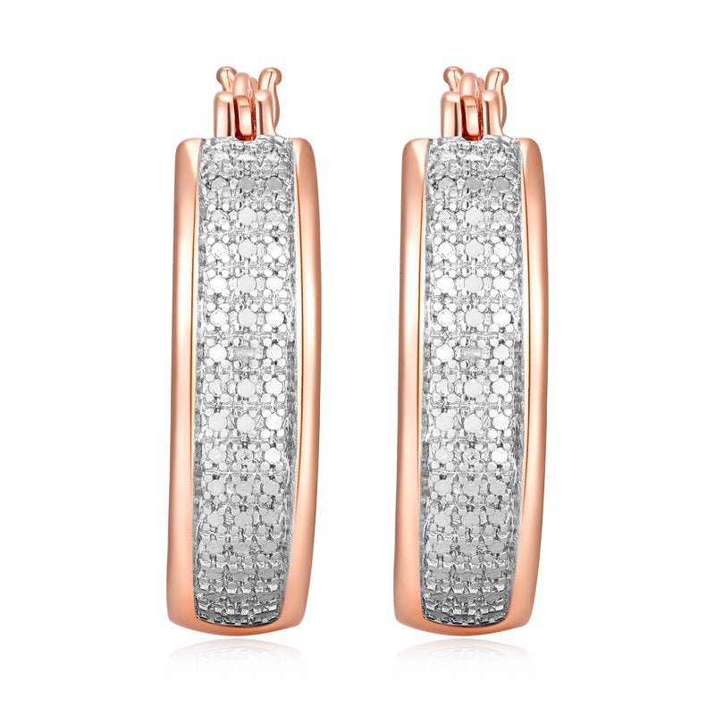 Diamond Accent Hoop Earrings in 14k Rose Gold Over Bronze for Women