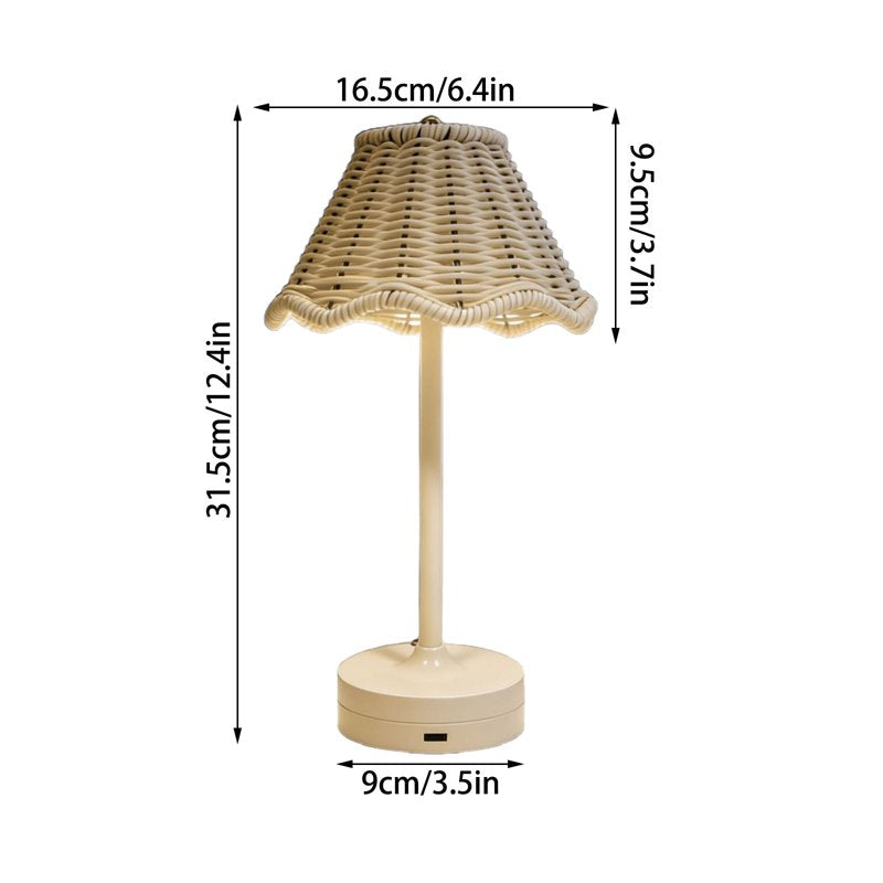 Rechargeable Cordless Table Lamp with Wicker Shade, Touch Control, Portable LED Light for Bedroom, Patio, Kitchen