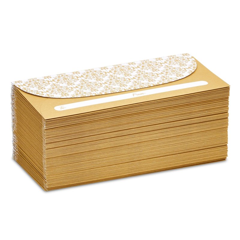 Gold Money Envelopes for Cash Gifts - 100 Pack with Secure Adhesive Seal, Floral Design, 6.7 x 3.3 Inches