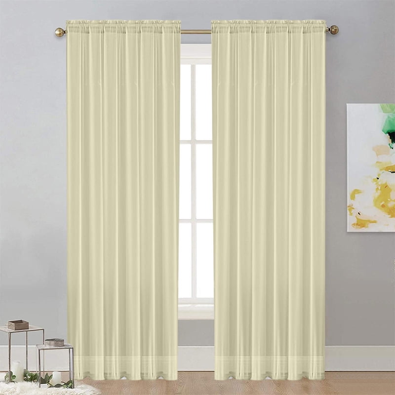 Light Filtering Polyester Window Curtain Panel with Rod Pocket - Semi-Sheer for Living Room & Bedroom