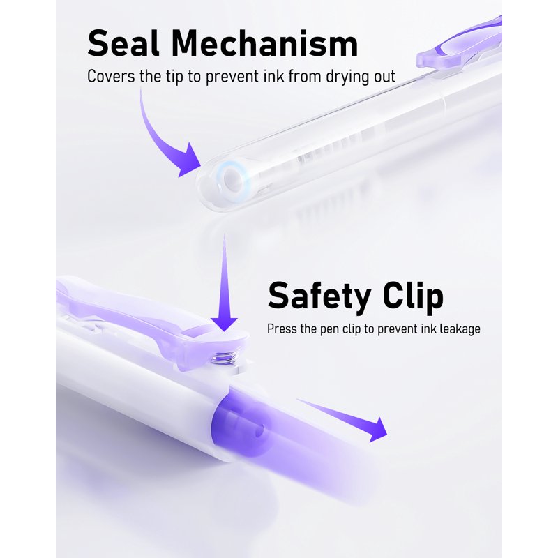 Purple Gel Pen Set 14 Pack Retractable 0.5mm Fine Point with Highlighters