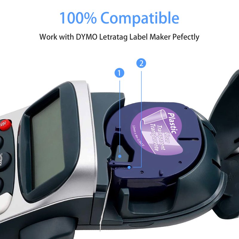Compatible 20-Pack Dymo LetraTag Label Tape 12mm Black on Clear Plastic Refills