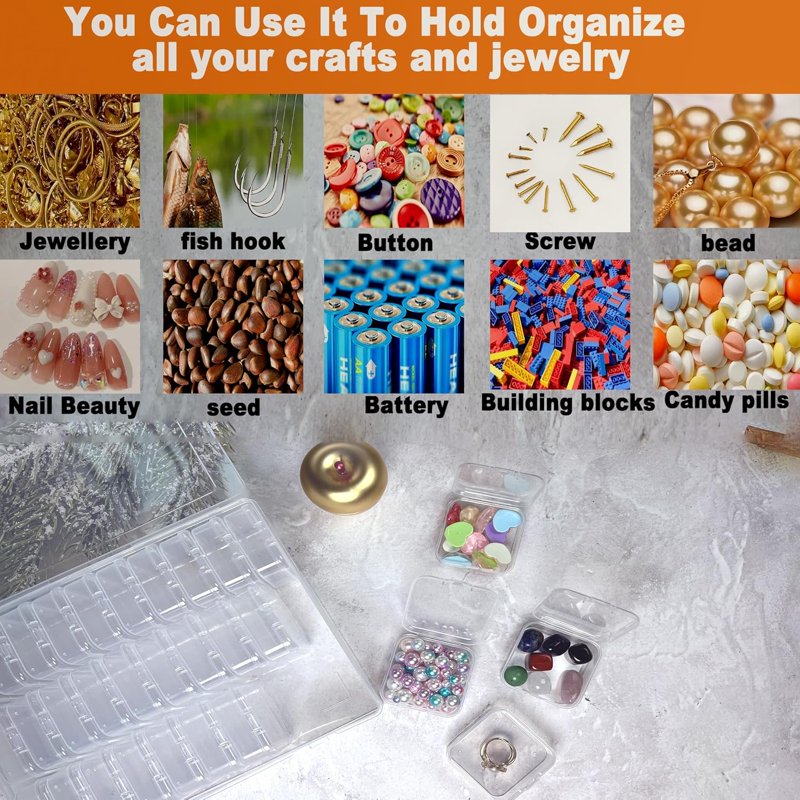 30-Piece Bead Storage Organizer Kit with Clear Plastic Containers and Hinged Lid