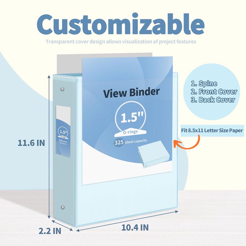 3-Ring Binder 1.5 Inch Capacity - Pack of 4 Blue Organizational Notebooks