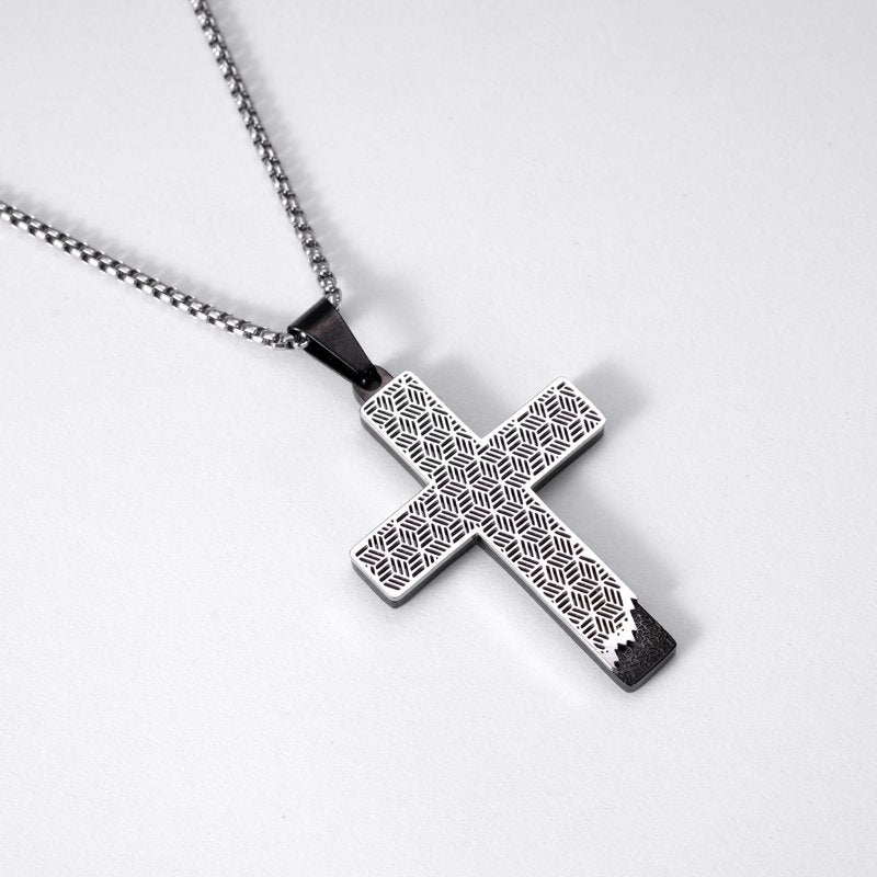 Men's Stainless Steel Cross Pendant Necklace with Drip Design