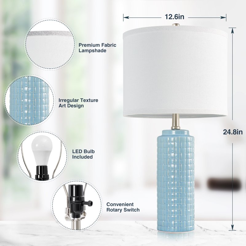 Set of 2 Modern Ceramic Bedside Lamps with Adjustable Color Temperature - Farmhouse Nightstand Lamps for Bedroom Living Room Office