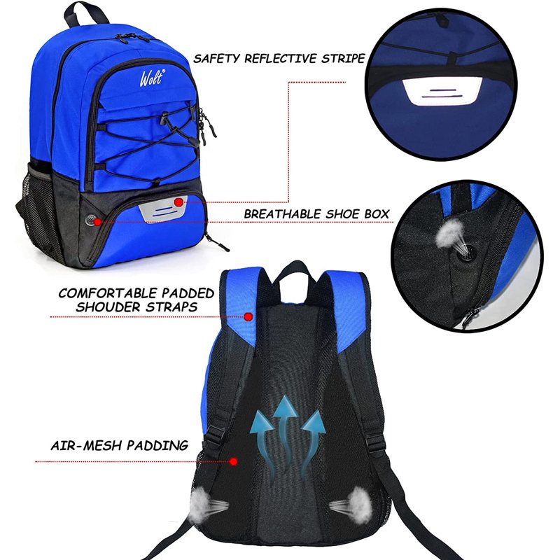 WOLT Youth Soccer Backpack Bag with Ball Holder - Polyester Blue (Variation: Blue)