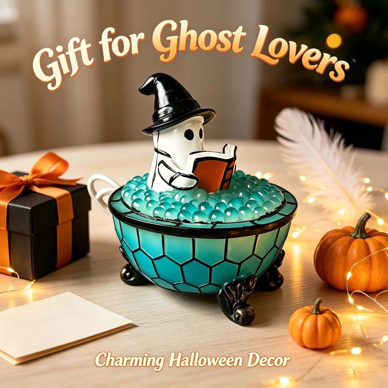 Halloween Ghost Night Light with Bathtub Figurine - Reading Book Lamp for Desk & Home Decor