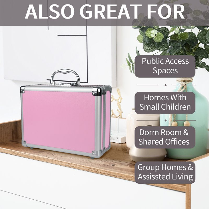 Large Aluminium Lock Box for Medications and Valuables - Pink, Travel & Home Use
