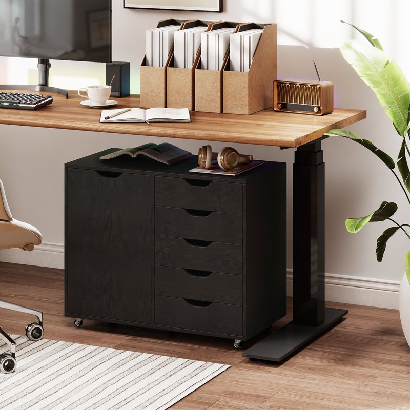 5-Drawer File Cabinet with Door and Adjustable Shelf - Rolling Home Office Storage