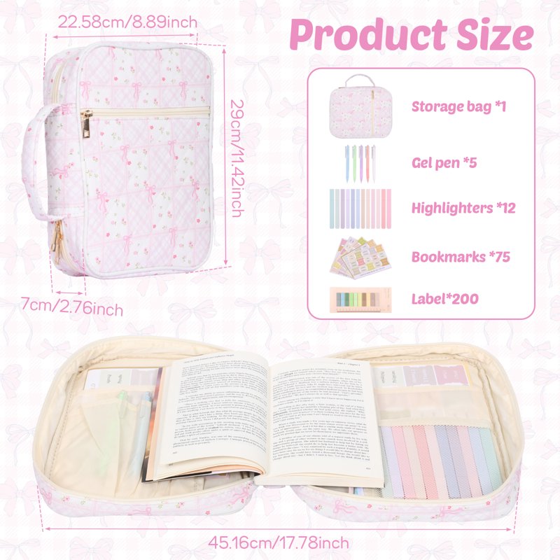 Large Quilted Bible Cover Case with Handle & Study Kit - Multiple Colors