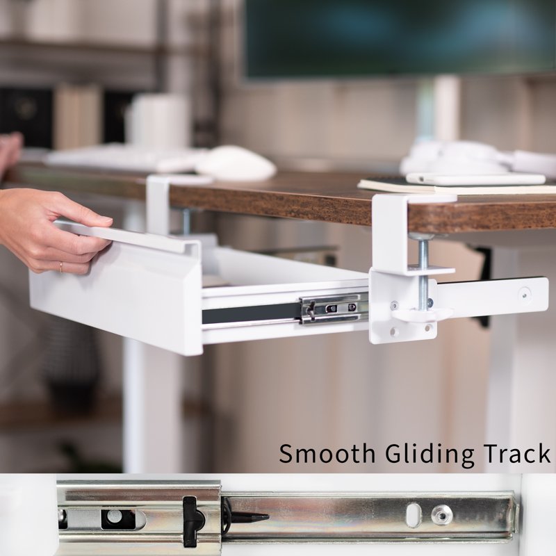 Clamp-On Under Desk Storage Drawer - White Steel Office Organization