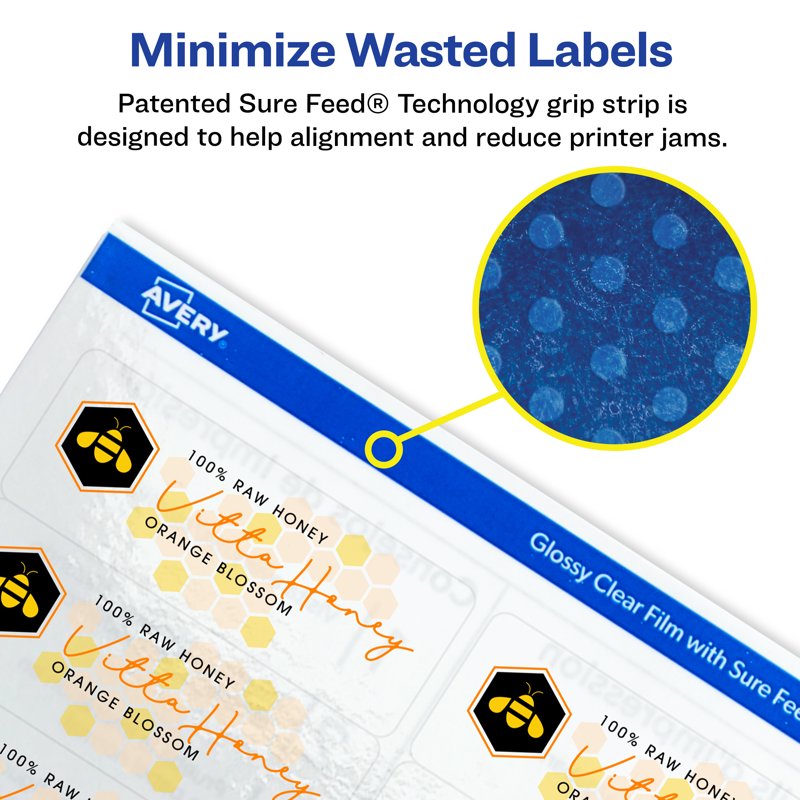 Clear Glossy Address Labels 1x2-5/8 Inch, Permanent Adhesive, Pack Options