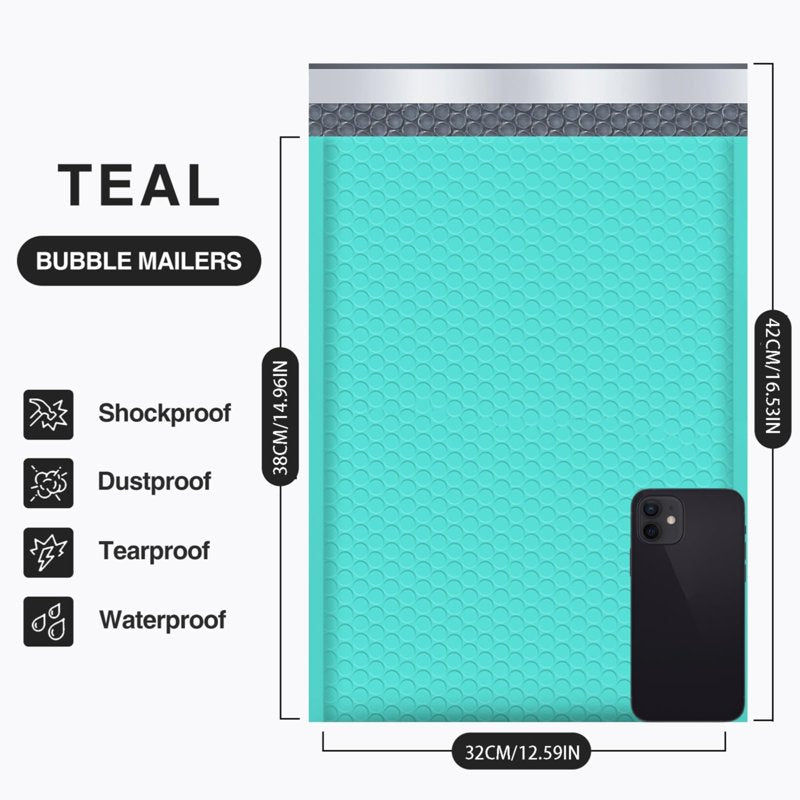 12x15 Inch Green Waterproof Bubble Mailers - Self Seal Shipping Envelopes for Small Business, Jewelry & Makeup - 10 Pack