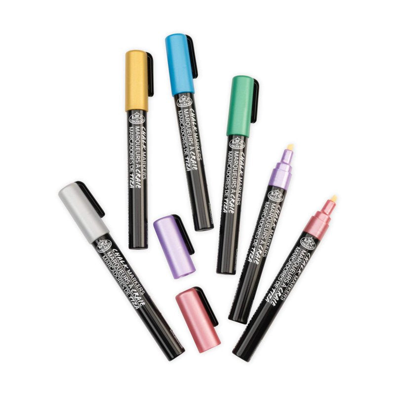 Metallic Chalk Markers Set - 6 Color Liquid Chalk Pens for Whiteboards & Glass