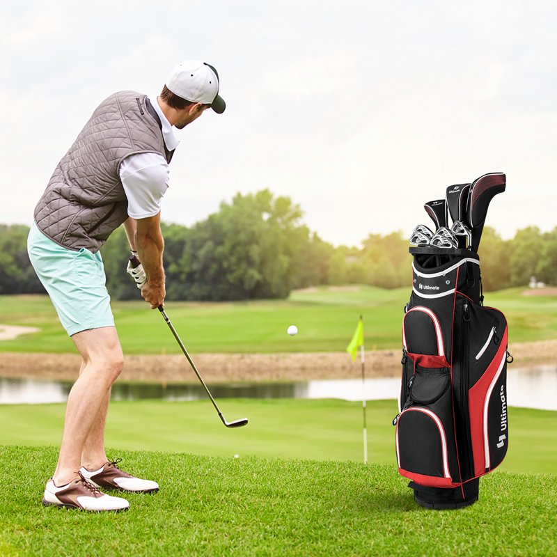 Gymax Red 14-Way Golf Cart Bag with 9 Pockets & Rain Hood