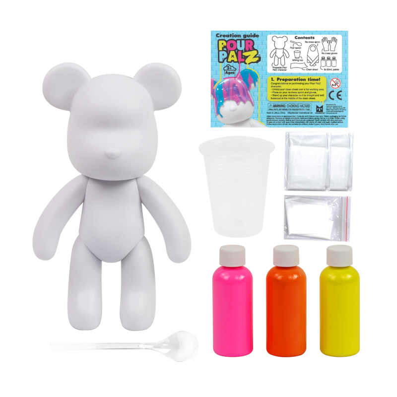 DIY Paint Pour Craft Kit for Kids and Adults - 9-Inch Posable Bear, Mango Sunset