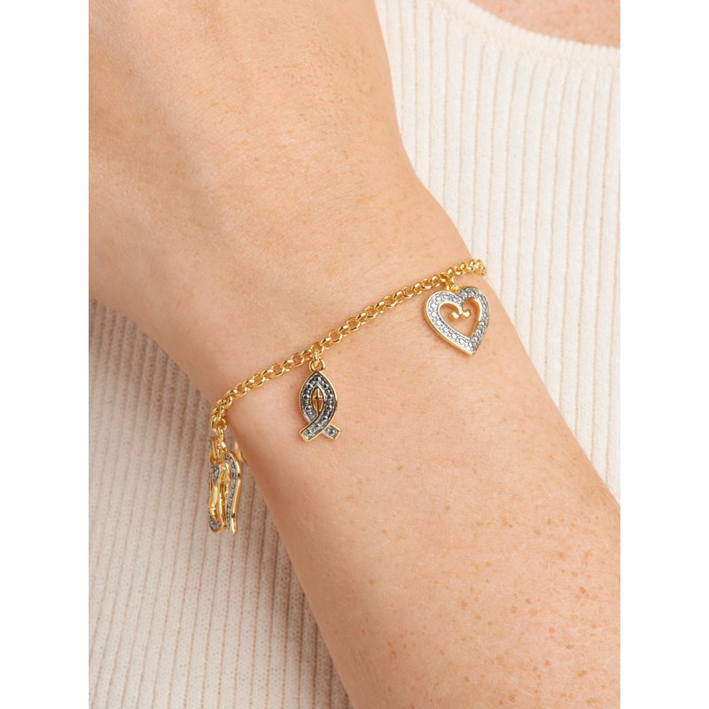 Diamond Charm Bracelet Set in 14K Gold Plated Brass, 7.25 Inch Women’s Jewelry