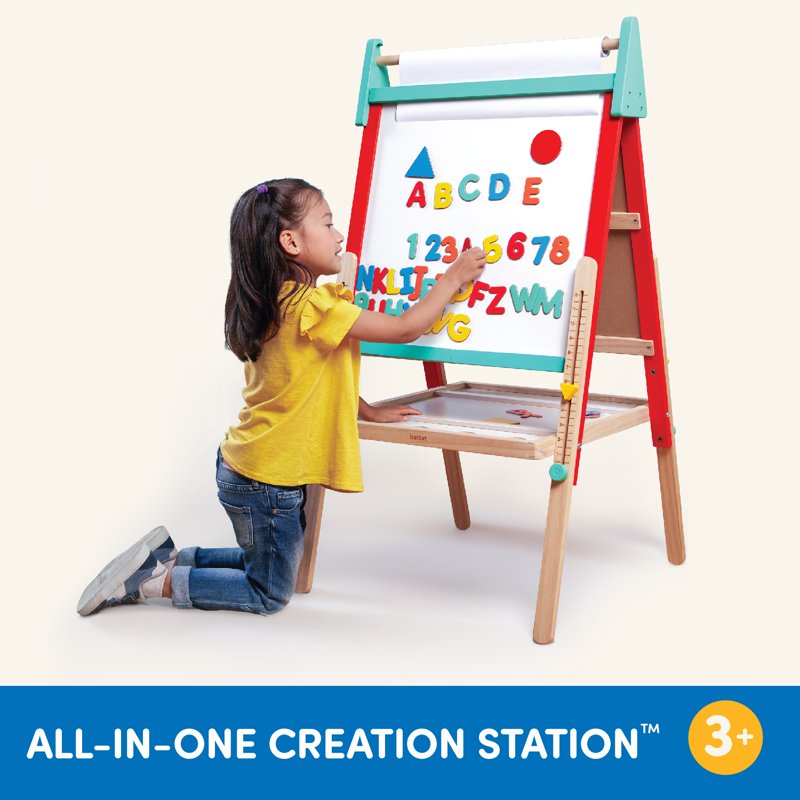 Kids Art Easel with 60 Accessories Double-Sided Chalkboard & Whiteboard