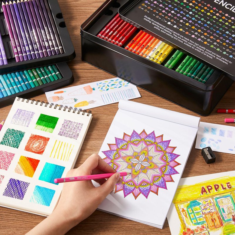 180 Colored Pencils Set with 4 Sharpeners - Professional Art & Coloring Supplies